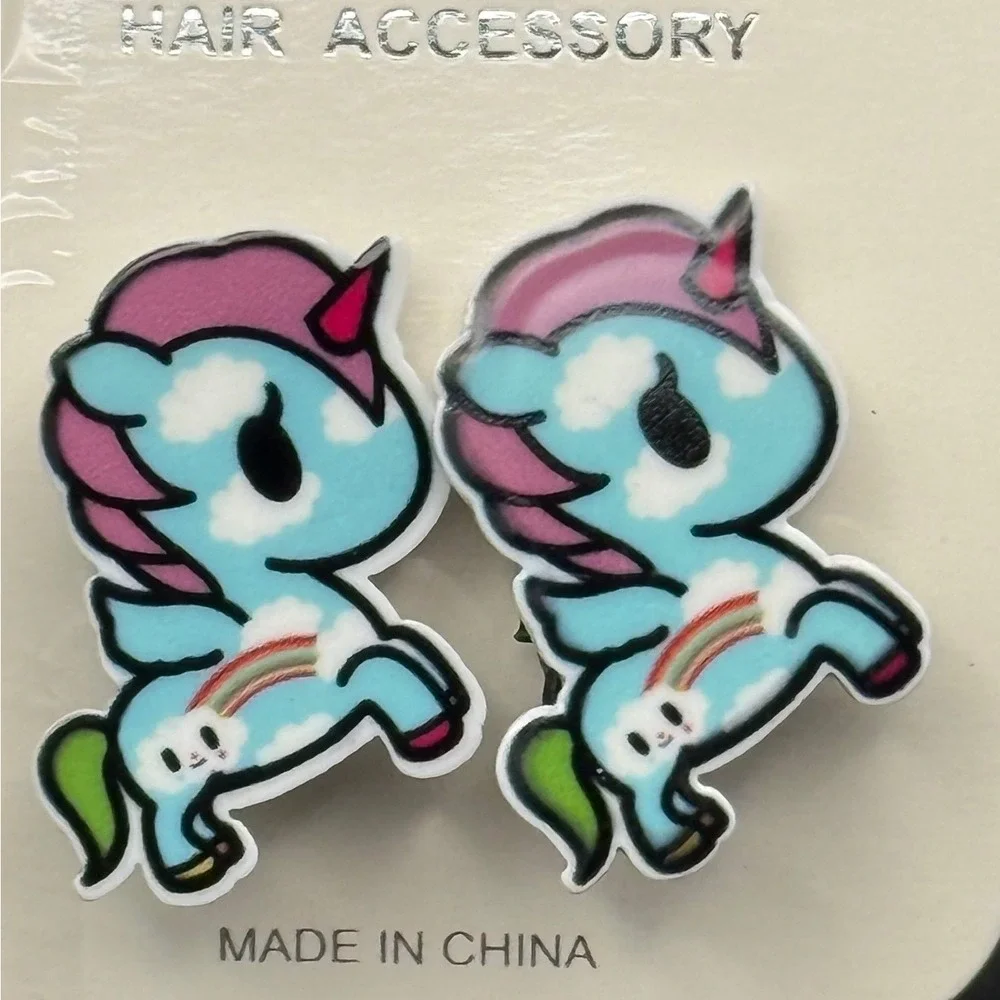 Kids Blue Unicorn Rainbow Hair Clips 2 Piece Set Alligator Barrettes Accessories